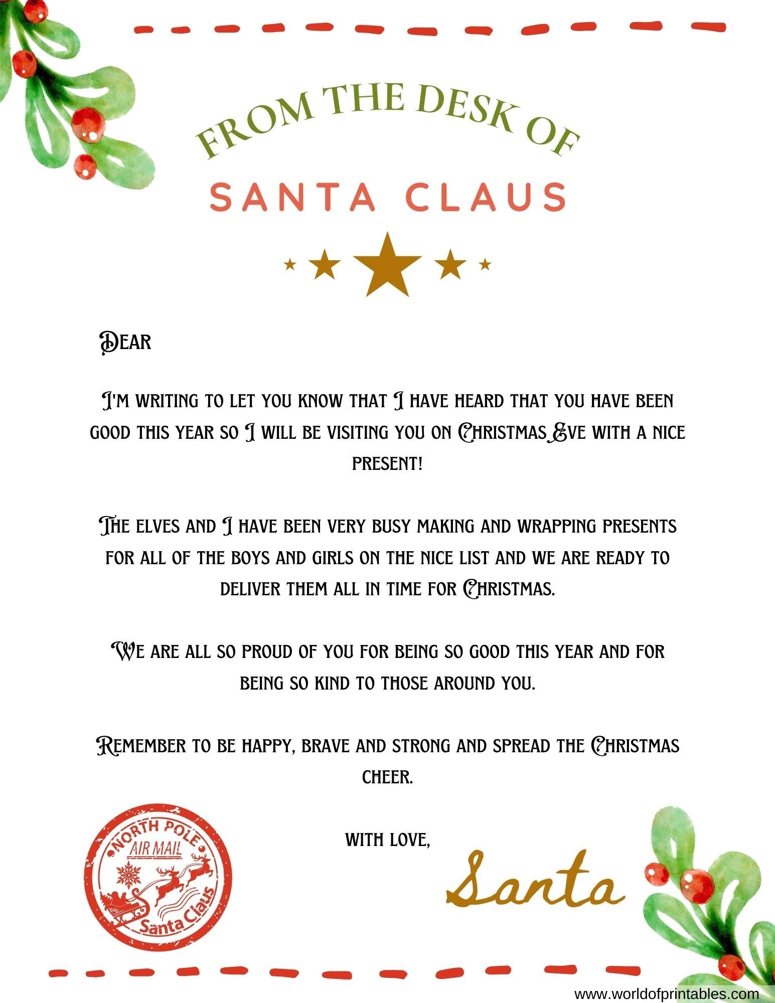 Free Printable Letter From Santa