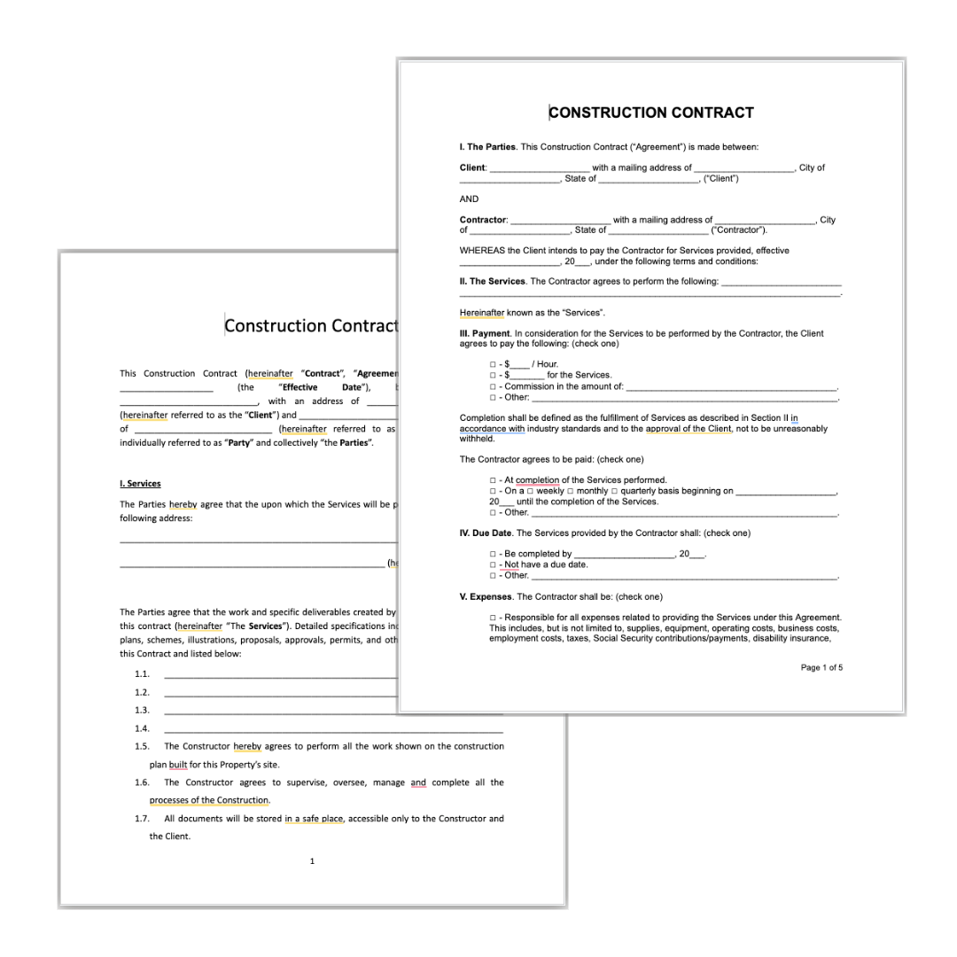 Free Printable Construction Contracts
