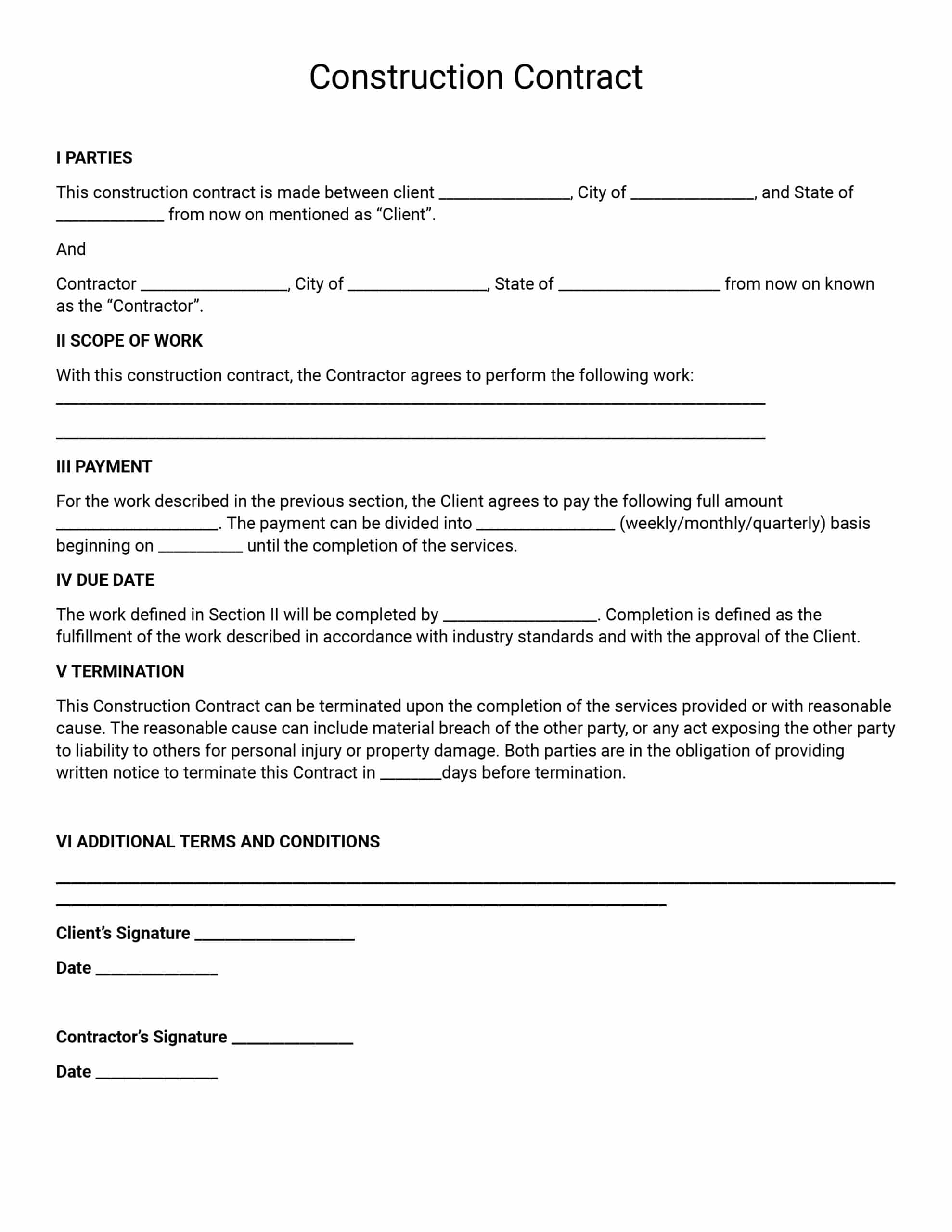 Free Construction Contract Templates Download Print Agreements In PDF Office GDocs 