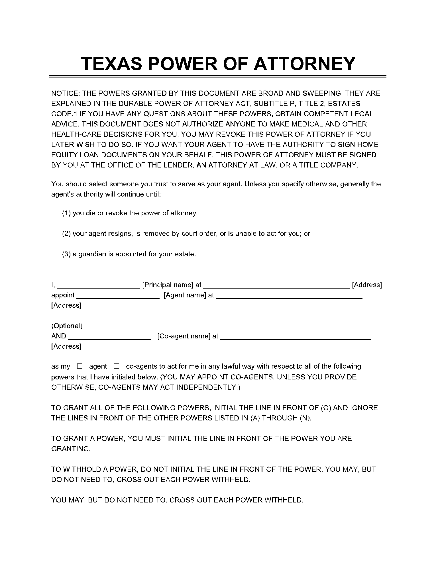 Free Printable Durable Power Of Attorney Form Texas